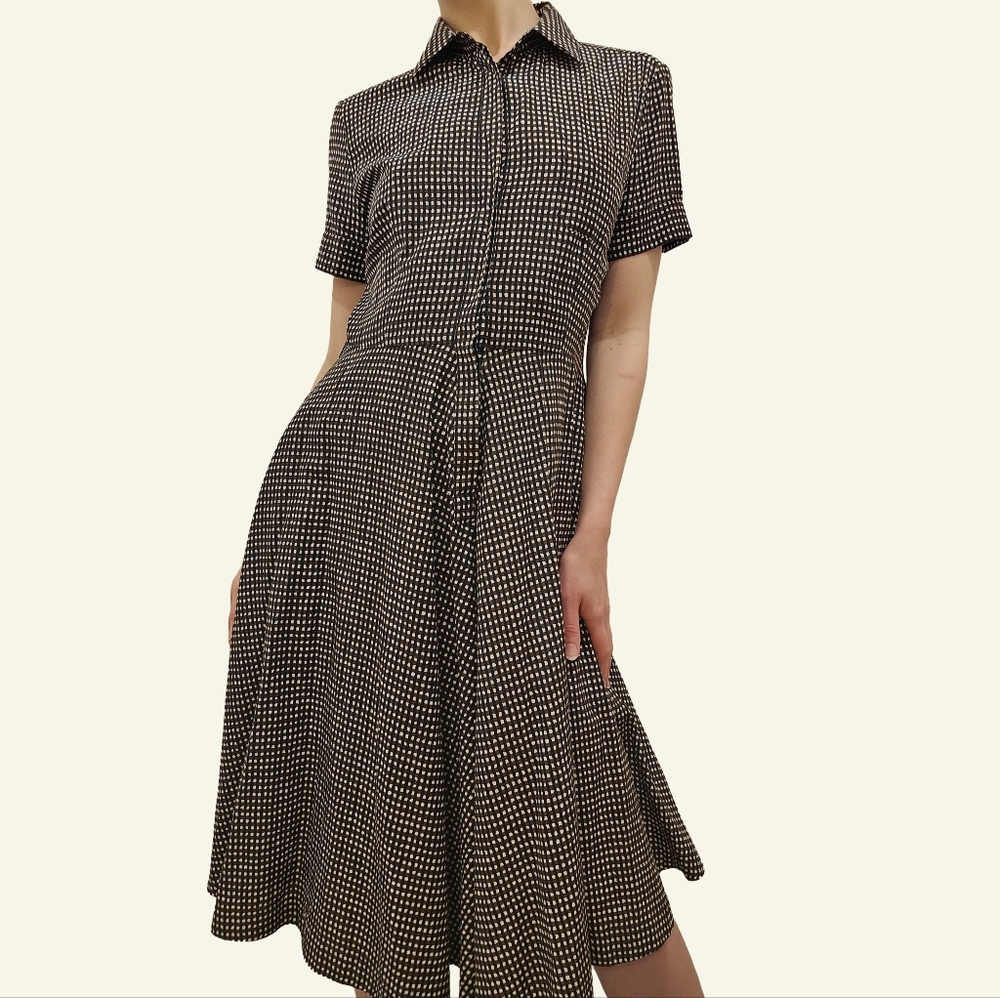 Silk/Cotton Dark Chocolate Checkered MaxMara Midi Dress with Incredible Drape